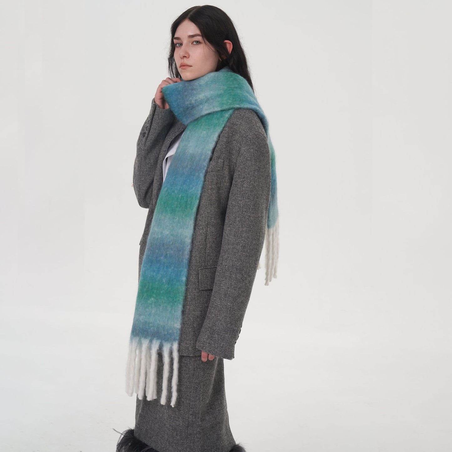 Thick Warm Vintage Stylish Wool Blended Gradient Scarf