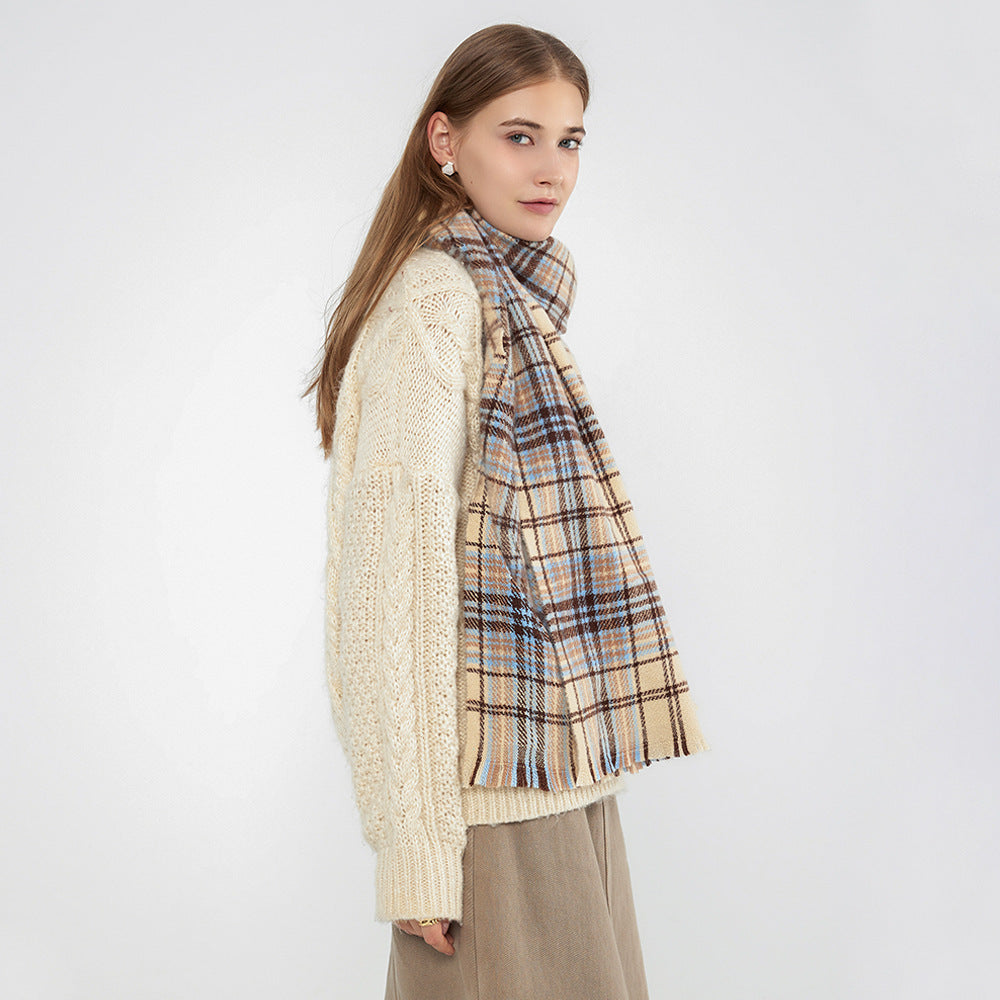 Soft Warm Checkered Cashmere Korean Fashion Scarf Shawl