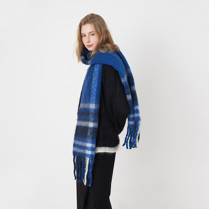 Soft Warm Checkered Tassel Mohair Cashmere Scarf Shawl