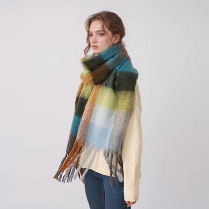 Thick Soft Warm Korean Style Plaid Cashmere Winter Scarf