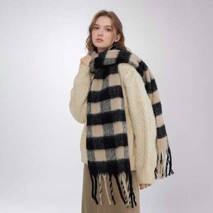 Classic Black White Checkered Warm Thick Winter Scarf