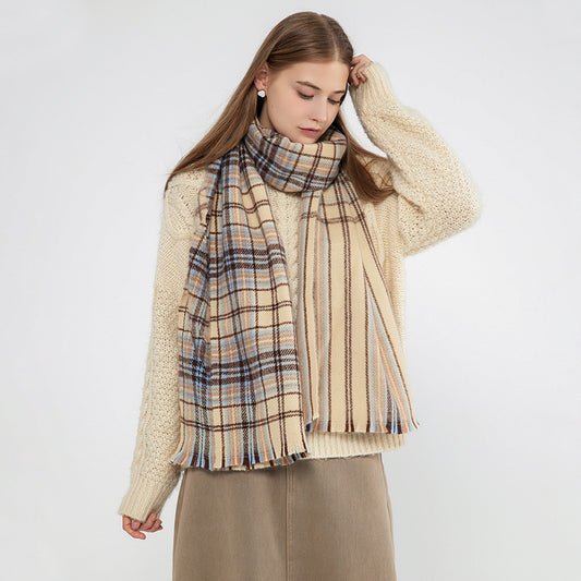 Soft Warm Checkered Cashmere Korean Fashion Scarf Shawl