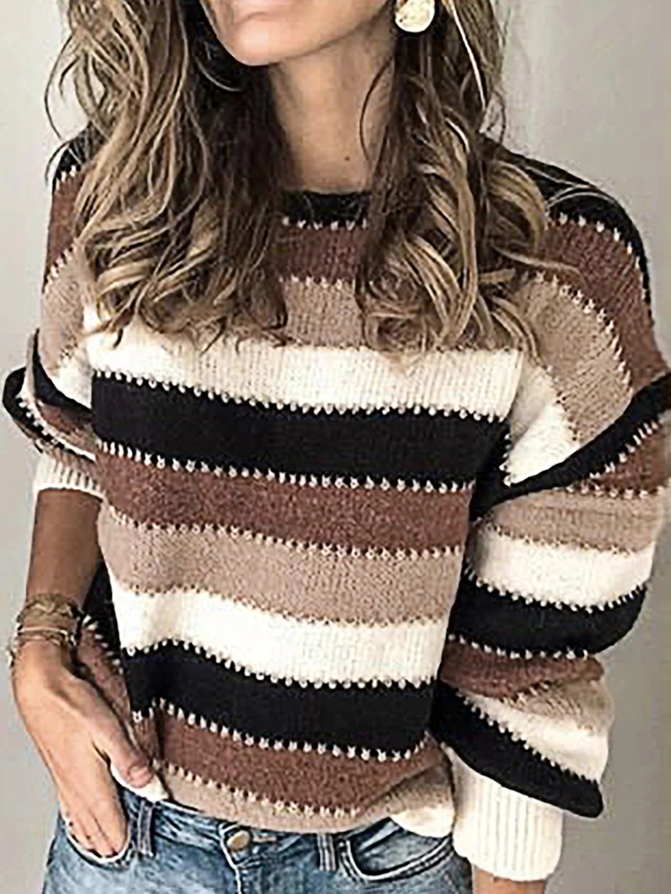 Loose Stylish Comfortable Casual Warm Cozy New Plus Size Mohair Striped Knit Sweater