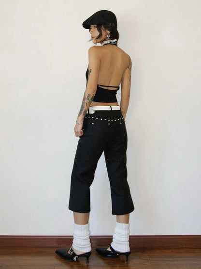 Solid Halloween Flare Rivets Pants