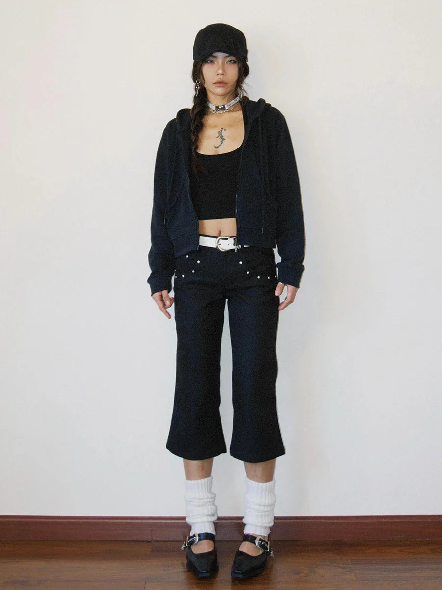 Solid Halloween Flare Rivets Pants