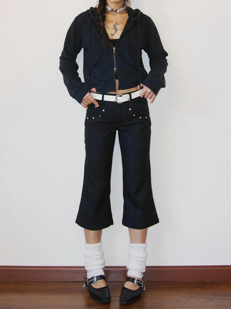 Solid Halloween Flare Rivets Pants