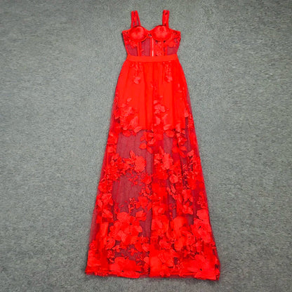 Red Lace Backless Christmas Party Dress