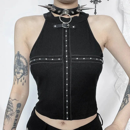 Punk Crop Streetwear Backless Shoulder Off Top