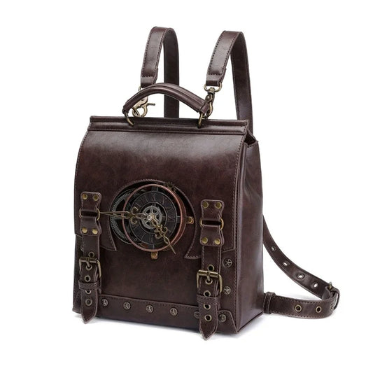 Retro Medieval Steampunk Gothic Leather Satchel Women Briefcase Industrial Vintage Bag