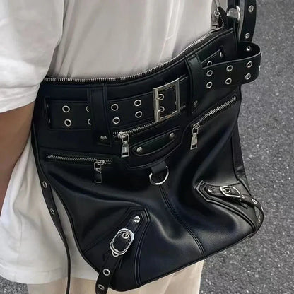 Gothic Cool Messenger Volume Dark Rivets Harajuku Metal Chic Big Motobiker Bag