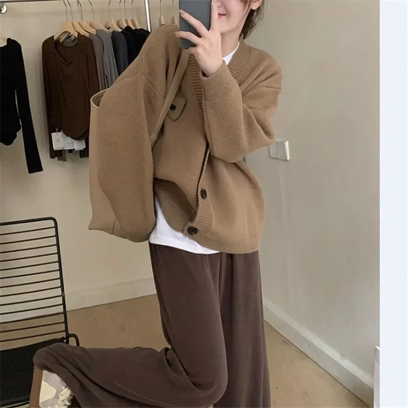 Fashion Loose All-match Knitwear Korean Lazy V-neck Spring Autumn Coats