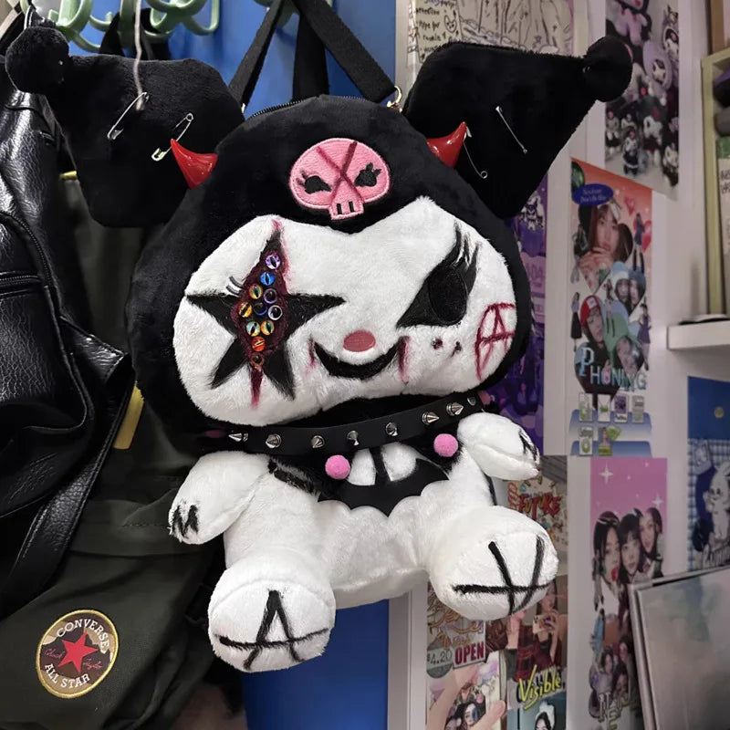 Sanrio Punk Kuromi Spicy Gothic Y2K Plush Funny Street Dark American Girl Bag