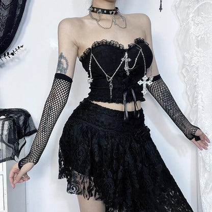 Dark Chain Crop Chest Style Sexy Top Tube Gothic Wrapped Top