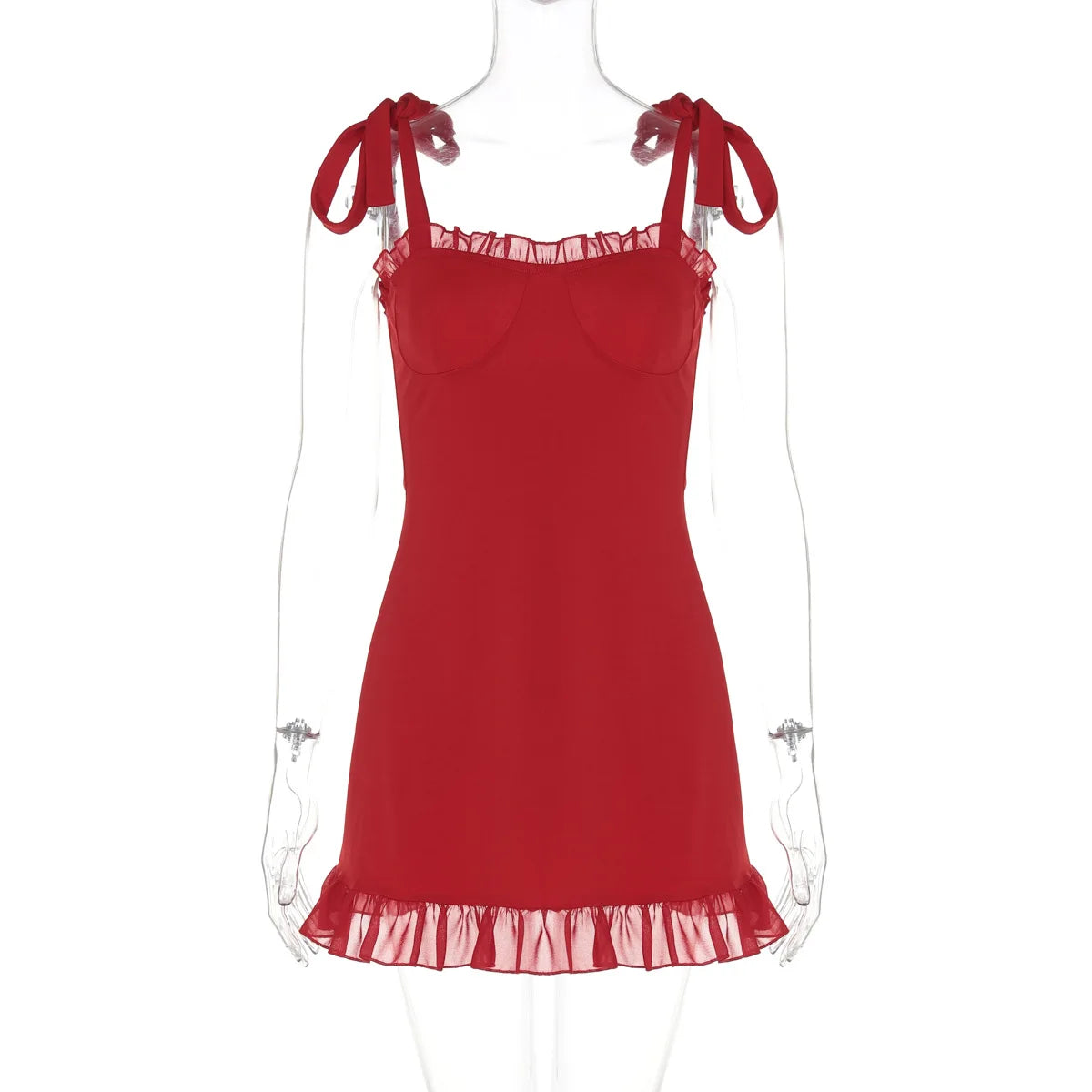 Red Ruffle Mini Bodycon Pleated Christmas Party Dress