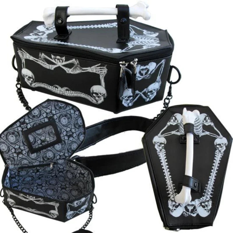 Skeleton Gothic Leather Crossbody PU Black Coffin Bat Bag