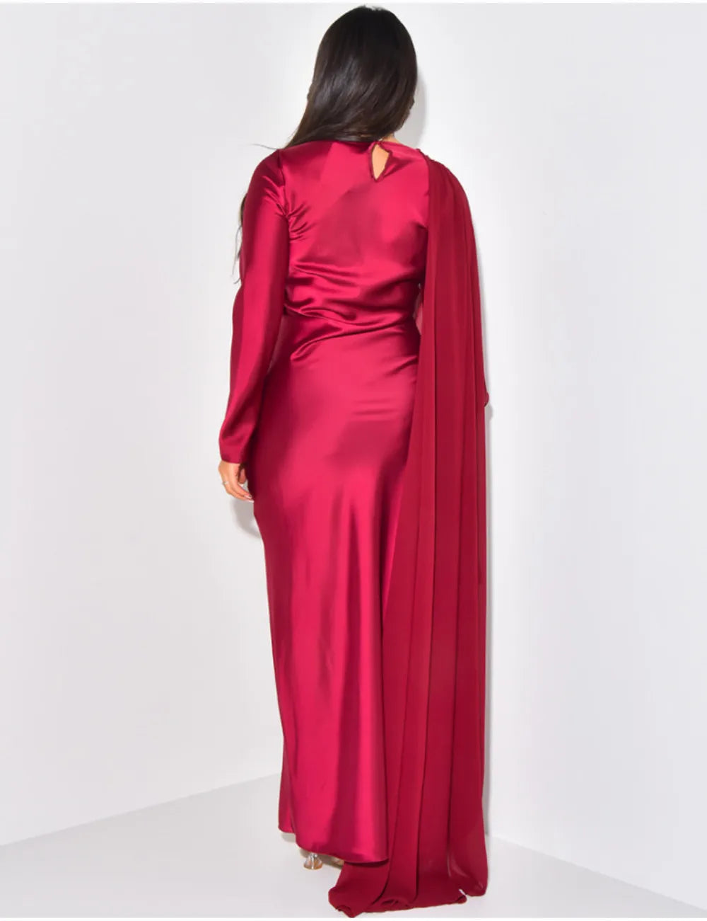 Red Christmas Party Dress - Elegant Solid Color Round Neck High Waist Swing