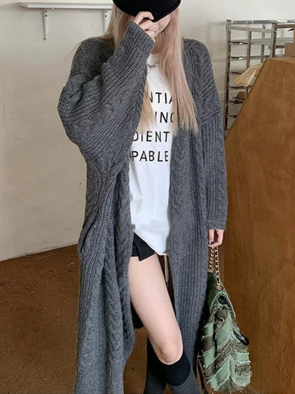 Retro Fashion Solid Loose Long Warm Thick Winter Korean Women Coats