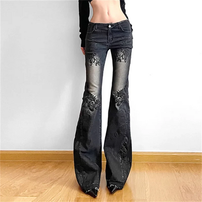 Women Low Y2K 90s Jeans Aesthetic Flare Waist Gothic Pants