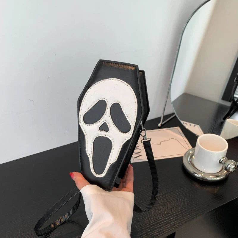 Women Punk Style Gothic Shape Coffin Portable Long PU Leather Wallet Bag