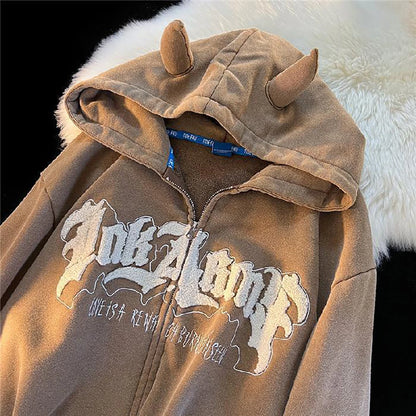 Retro Zipper Long Sleeve Casual Oversized Y2K Streetwear Hoodie