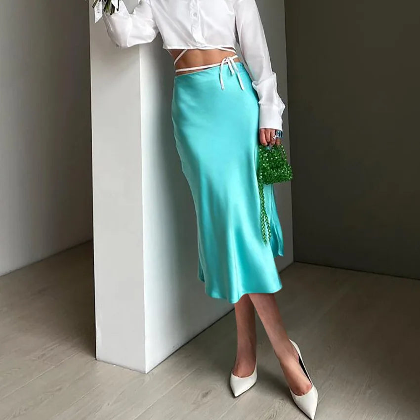 Satin Summer Fashion Soft High Waist Skirt