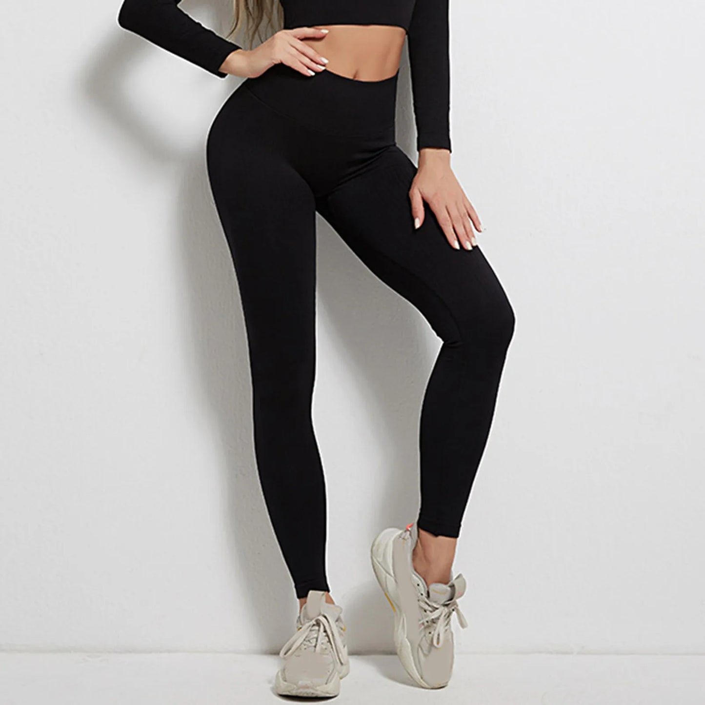 Women Seamless Striped High Waist Scrunch Yoga Workout Fitness Ribbed Elastic Sportwear Leggings