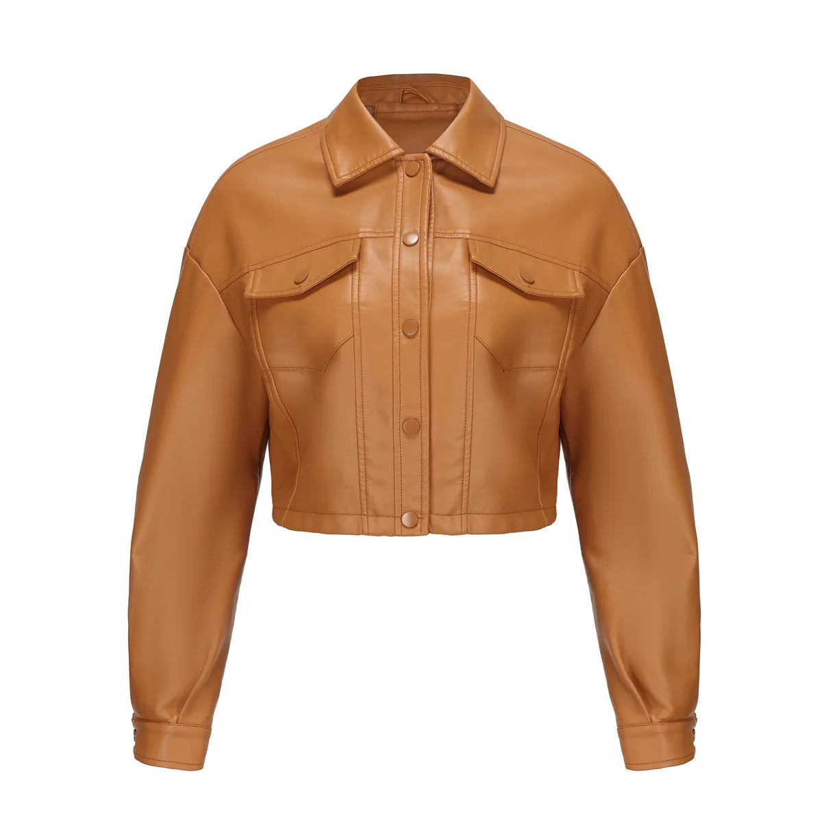 Spring Autumn Faux Leather Cropped Motorcycle Long Sleeve Jackets