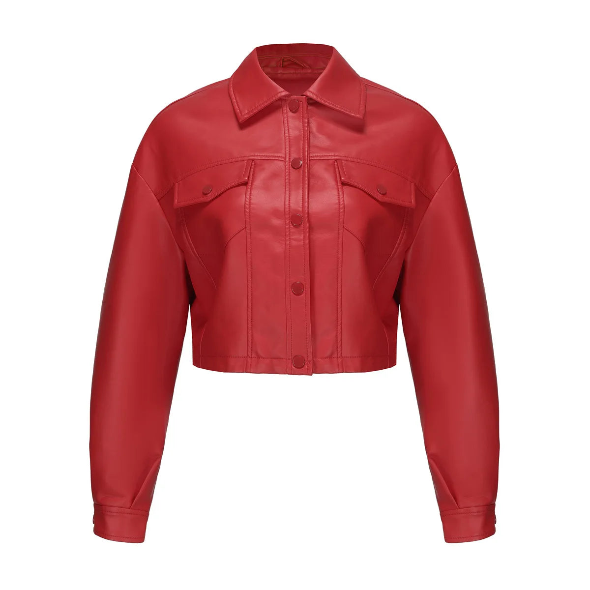 Spring Autumn Faux Leather Cropped Motorcycle Long Sleeve Jackets