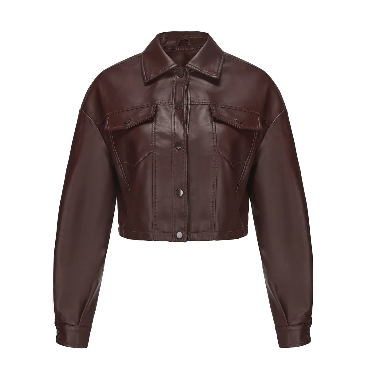 Spring Autumn Faux Leather Cropped Motorcycle Long Sleeve Jackets