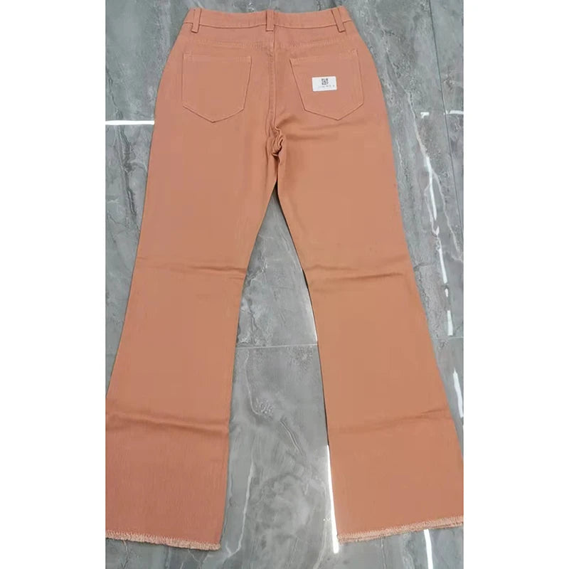 Flared High Waist Stretch Comfort Washed Casual Brown Jean