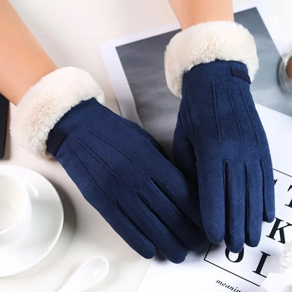 Winter Fur Full Finger Windproof Driving Outdoor Screen Women Christmas Glove