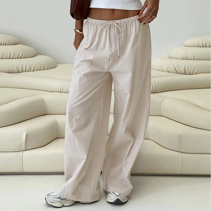 Cago Loose Wide Leg Casual Stripe Elastic Drawstring Work Office Summer Pants