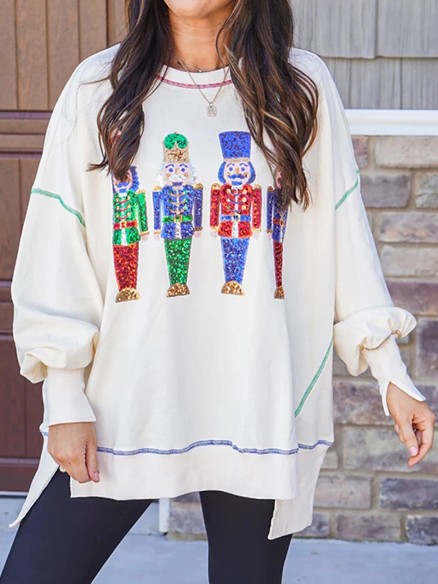 Y2K Nutcracker Sequin Long Sleeve Crewneck Christmas Hoodie