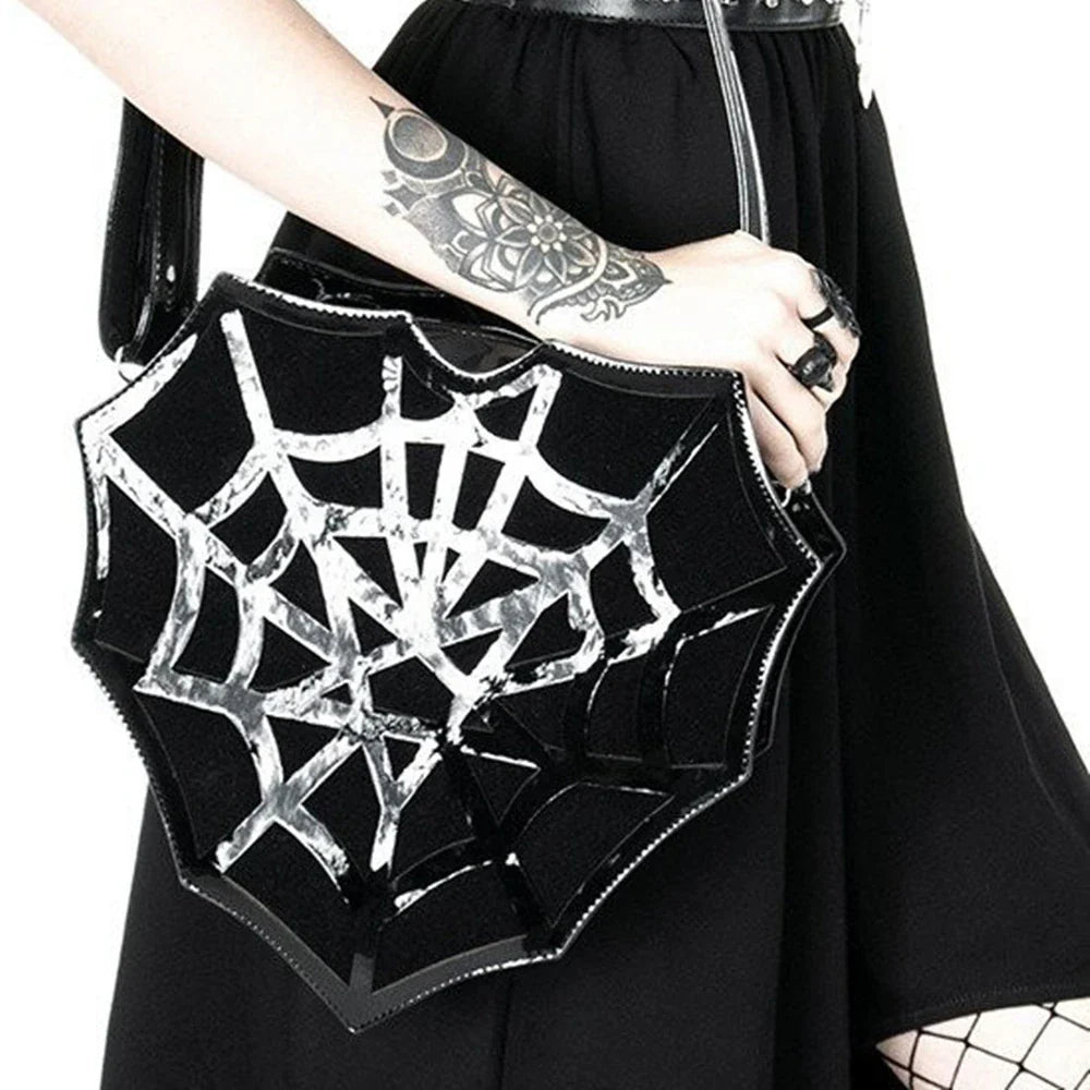 Black Women's Punk Shoulder Crossbody Spider Web Halloween Designer Creative Bag