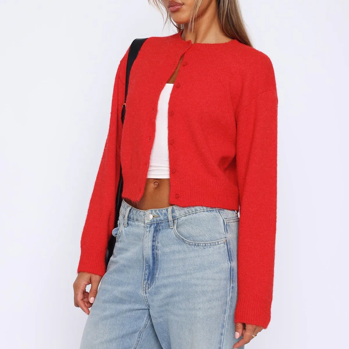 Casual cropped cute long-sleeve open-front button-down Y2K streetwear Cardigans