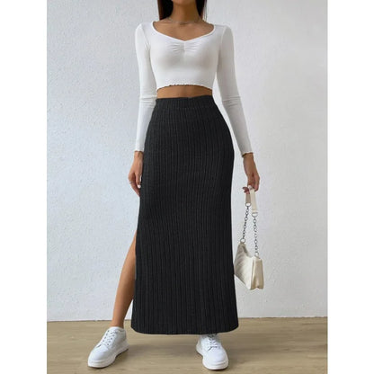 Spring Summer High Waist Side Split Slim Fit Skirt