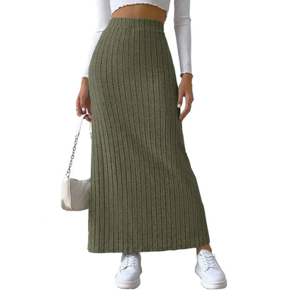 Spring Summer High Waist Side Split Knitted Skirt