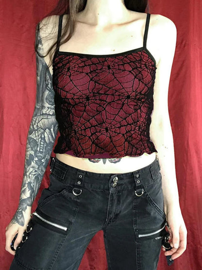 Y2K Mesh Lace Gothic Backless Sleeveless Crop Top