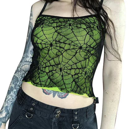 Y2K Mesh Lace Gothic Backless Sleeveless Crop Top