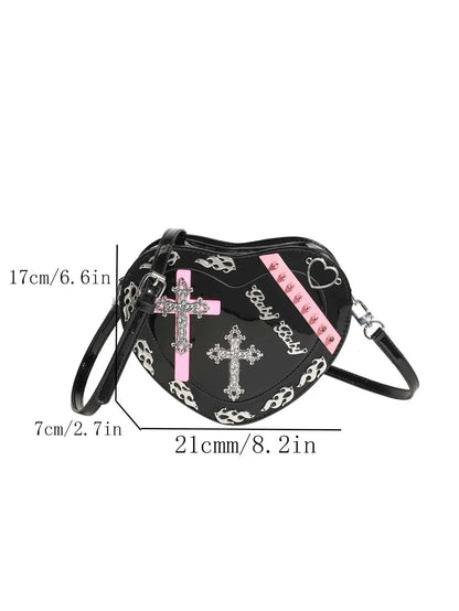 Y2K Shape Punk PU Colorful Pattern Mini Cross Coffin Gothic Trendy Bag