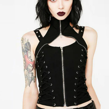 Gothic Spice Girls Dark Summer Fashion Rivet Patchwork Vest Crop Top