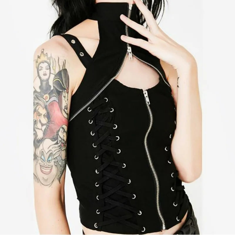 Y2K Dark Punk Gothic High Waist Bandage Crop Top