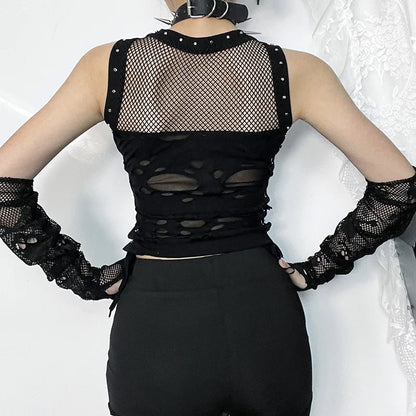 Gothic Fishnet Backless Rave Trendy Sexy Crop Steampunk Party Top