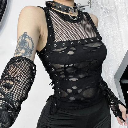 Gothic Fishnet Backless Rave Trendy Sexy Crop Steampunk Party Top