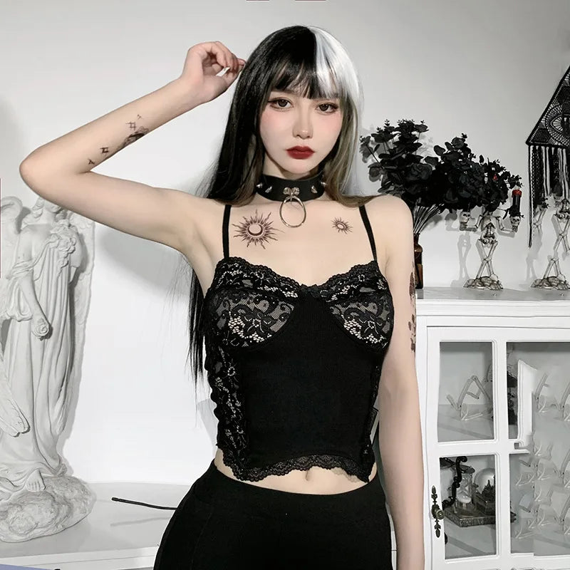 Gothic Crop Suspender Punk Lace Top