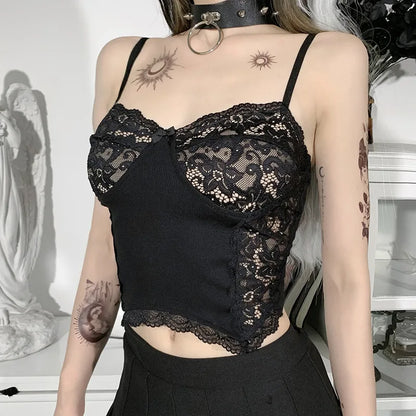 Gothic Crop Suspender Punk Lace Top