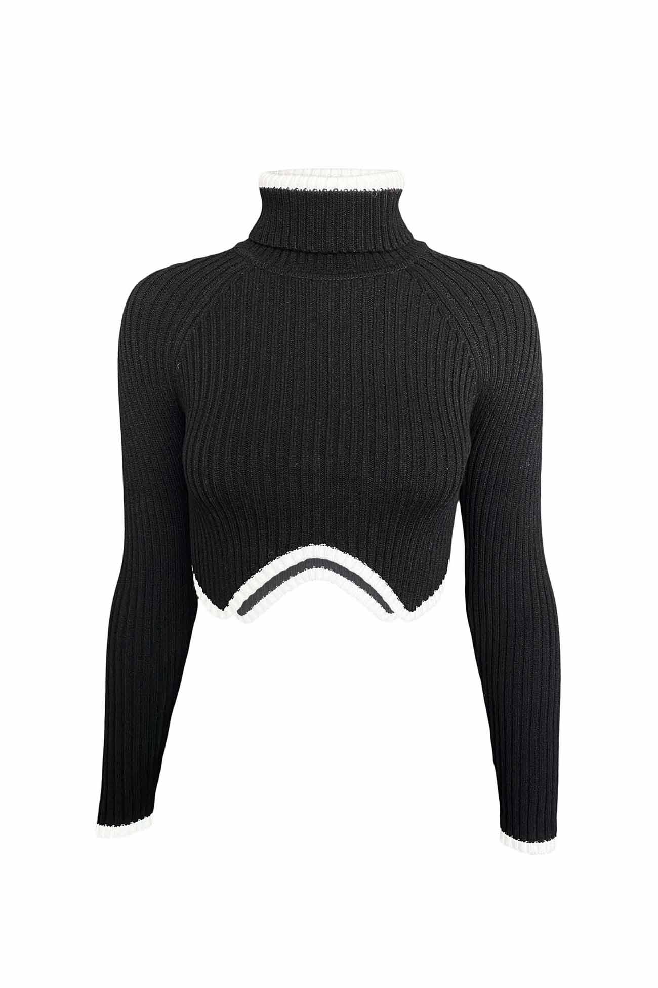 Contrast Irregular Hem Turtleneck Sweater