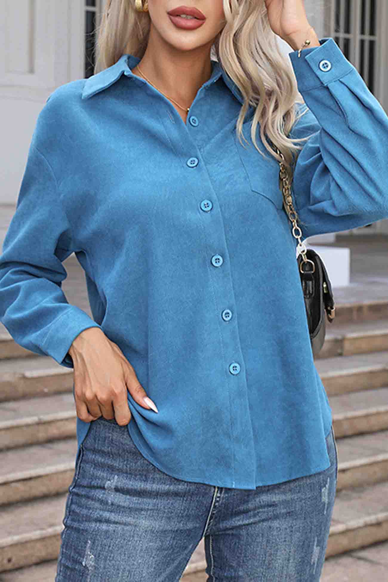 Corduroy Button Up Long Sleeve Blouse