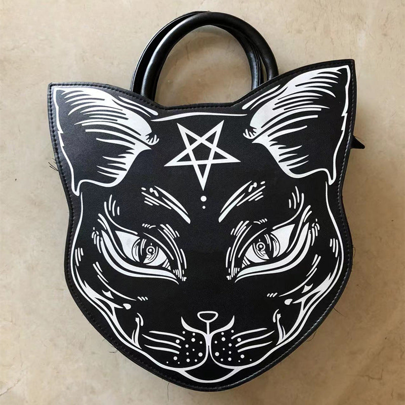 Gothic Top Handle Pentacle Punk Cat Style Fashion Bag