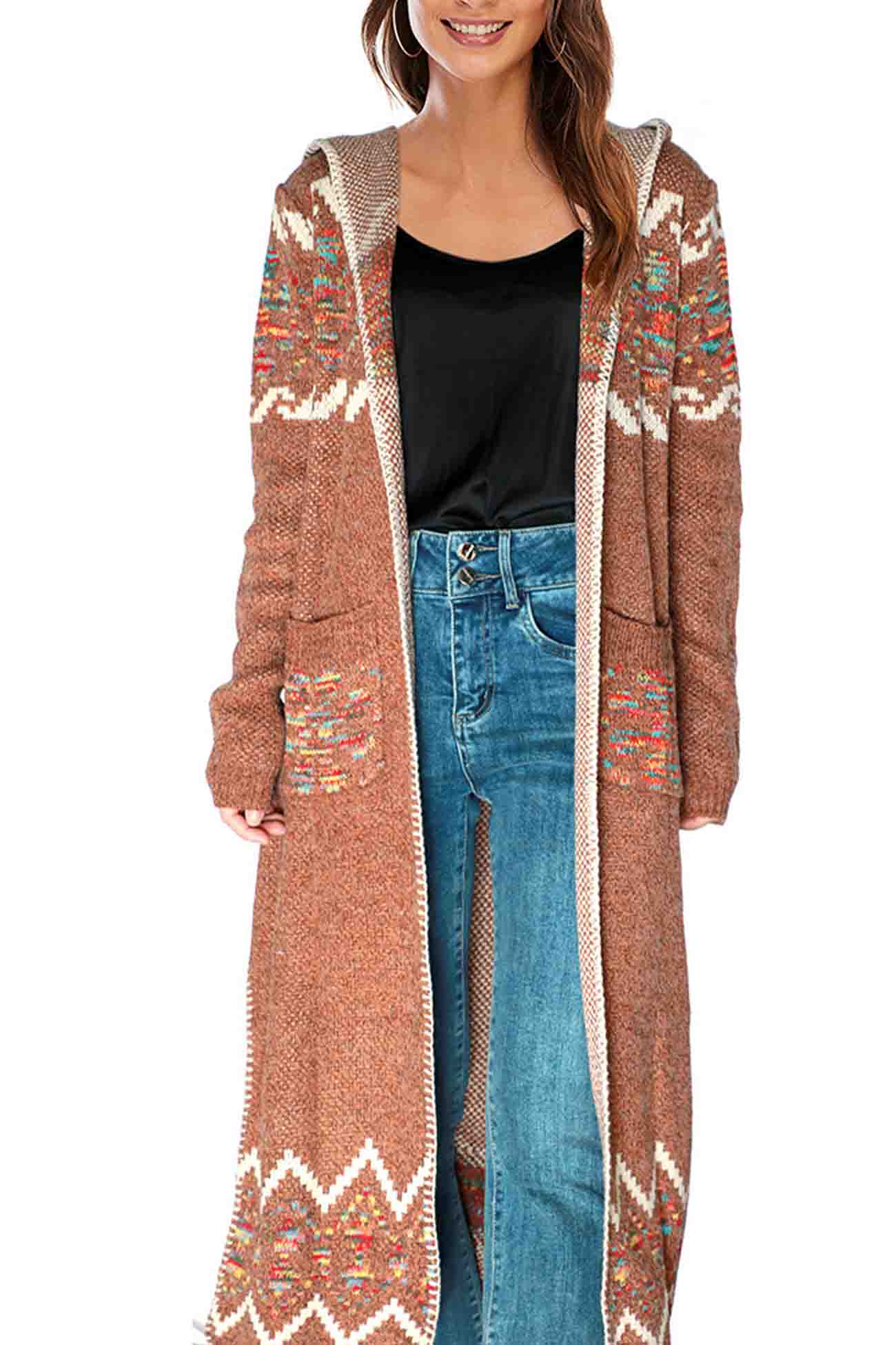 Floral Hooded Slit Long Cardigan